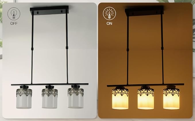 3 Pack White Frosted Glass Lamp Shades with Decorative Pattern, 1-5/8 inch Fitter, Cylinder Glass Shade Covers Replacement Globe for Pendant Light fixtures Floor lamps Wall Sconces