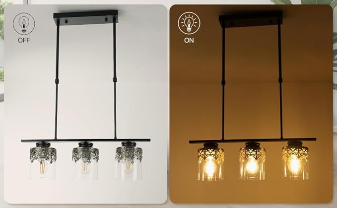 3 Pack Clear Glass Lamp Shades with Decorative Pattern, 1-5/8 inch Fitter, Cylinder Glass Shade Covers Replacement Globe for Pendant Light fixtures Floor lamps Wall Sconces