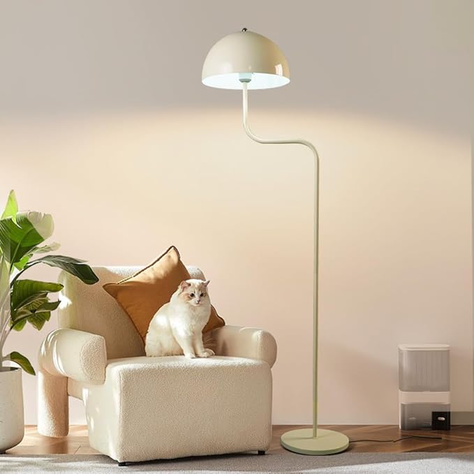 Unique Floor Lamp Metal Dome Shade Modern Floor Light Cute Mush-Room Standing Floor Lamp Tall White Lamp with Foot Switch and Iron Shade