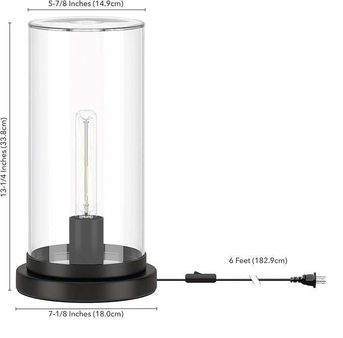 Henn&Hart 13" Tall Uplight Mini Lamp with Glass Shade in Black, for Home, Living Room, Bedroom, Entertainment Room, Office, Kitchen, Dining