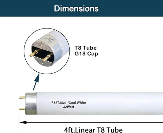 F32T8/841 T8 32W 48inch Fluorescent Light Bulb,4100K Cool White,Compatible for Philips 281550,LUXRITE,Sylvania 21781,Sunlite,Satco,G13 Medium Bi-Pin Base,(10PACK)