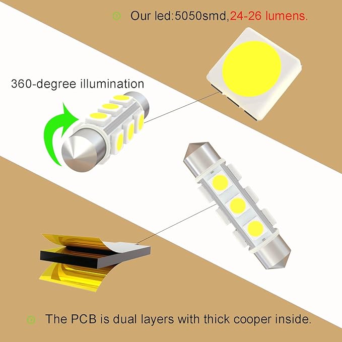 44mm DC 24V 578 569 Festoon LED Bulb Extremely Super Bright 6000K White,561 562 566 Led Light Bulb for Truck Marine Boat Interior Reading Lights (Pack 6)