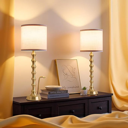 30.5" Gold Buffet Table Lamps Set of 2 with White Lampshade, Tall Skinny Gold Lamps Set of 2 for Living Room, Sideboard & Home Office