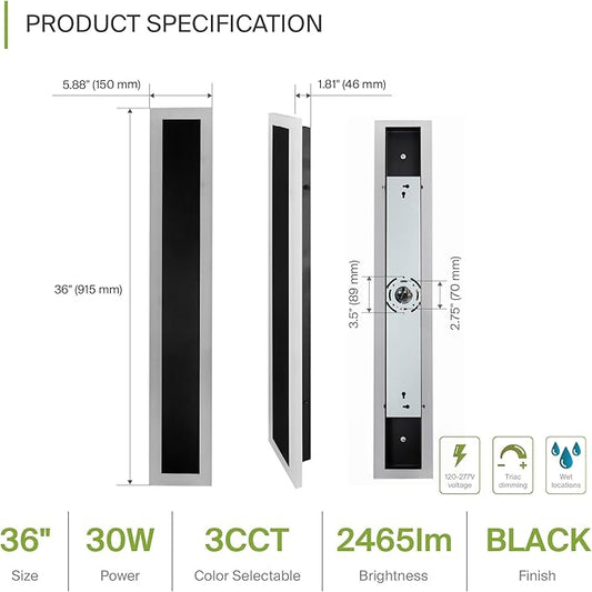 ASD LED 36" Long Wall Mount Light Fixture, Outdoor & Indoor Linear Sconce | 3CCT, Dimmable, Waterproof, Anti-Rust, ETL Listed | 30W 2350LM 3000-5000K 100-277V | Exterior Porch Lighting | Black