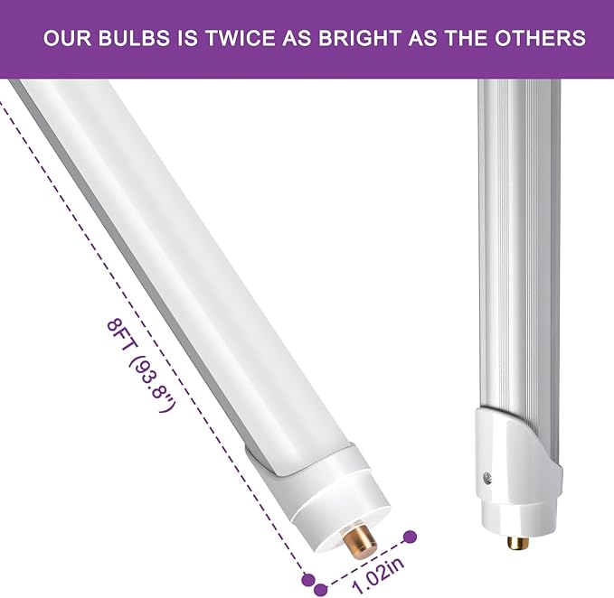 8FT Led Bulbs, Double Row Super Bright 72W 5000K T8 8FT Led Shop Light Bulbs, 9000LM FA8 Single Pin 8 Foot Led Light, 8' Led Bulbs to Replace F96t12 Fluorescent Light Bulb 6 Pack