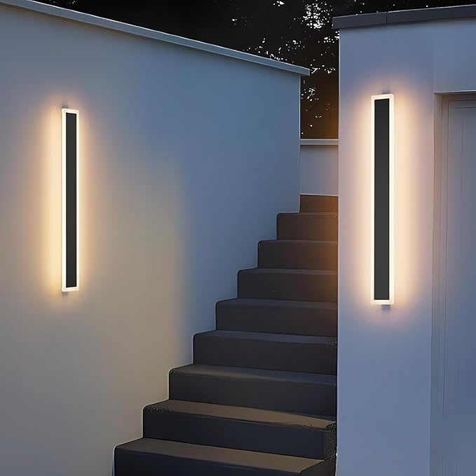 2 Pack 31.5in Outdoor Wall Lights,Black Long Exterior Wall Mount Lighting Linear Outdoor Light for Garage House Porch