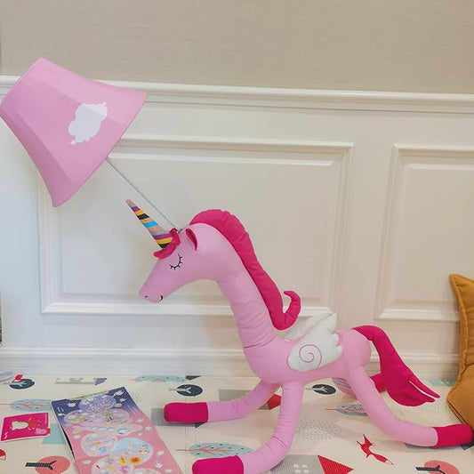 Kids Floor Lamp, 51" Pink Unicorn Standing Lamp with Hand-Stitched Toy Design, Modern Bedroom & Living Room Decor, Includes E26 LED Bulb