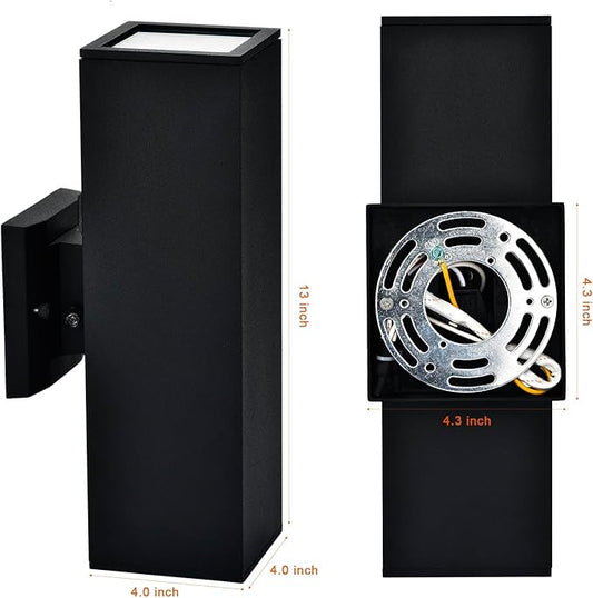 Dawn to Dusk Outdoor Light Fixtures Wall Mount 2 Pack, LED Modern Up Down Lighting Outdoor Wall Sconce Lights 2700k, 13" Black Outside exterior lights for House Porch Garage,IP65,UL Listed (Black)