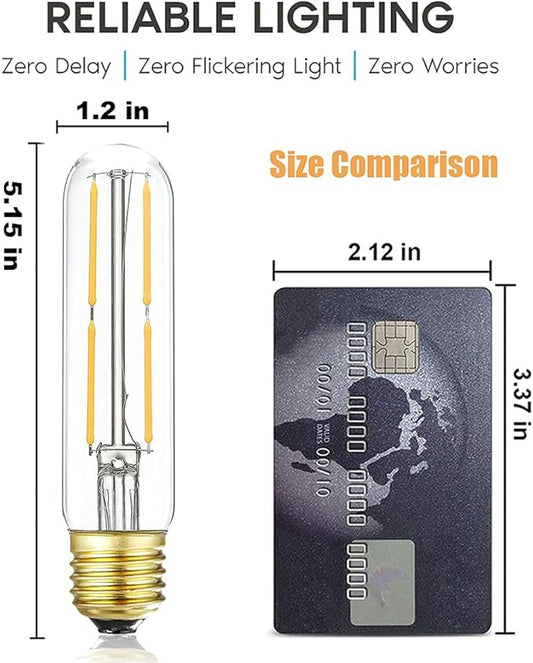T10 Led Bulb,Dimmable Led Tubular Bulbs 4W,Equivalent to 40 Watt Incandescent Light Bulbs,400LM, Soft White 3000K,Clear Glass, E26 Base Lamp Bulb, for Cabinet Display Cabinet etc,6 Pack.
