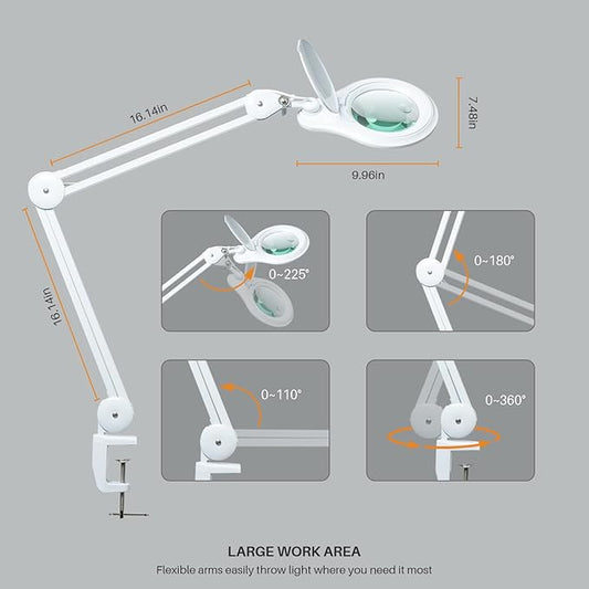 Bifocals LED Magnifying Lamp with Clamp, 5 Diopter with 20 Diopter, 5 Inch Magnifier Glass Lens, 1200 Lumens Dimmable Magnifier Lamp for Desk Craft Hobby with 60PCS Bright LEDs (White)