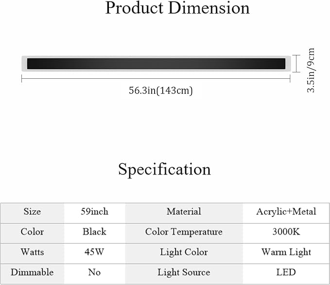 2 Pack 56.3In Long Outdoor Lights,IP65 Waterproof Modern Exterior Lighting Fixture 3000K Linear Outdoor Light for Porch Courtyard