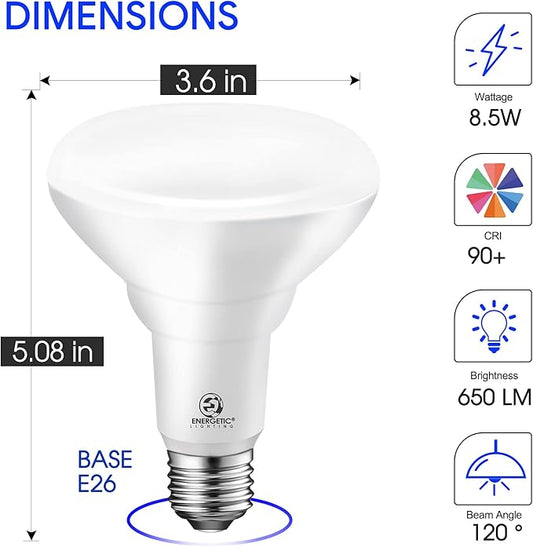12 Pack BR30 LED Light Bulbs, Dimmable, CRI90, 8.5W=65W, 3000K Warm White, 650 LM, E26 Base, Indoor Flood Light for Cans