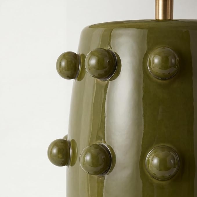 Modern Ceramic Linden Table Lamp - 30" White Ball Farmhouse Design, Classic Nightstand Large Linden Lamp Tapered Drum Shade for Living Room, Bedroom, Office, and Home (Dark Green)