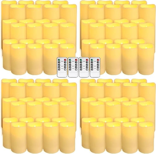 Set of 96 Waterproof Outdoor Flameless Candles, LED Candles with 4 Remote and Timer,(H 4" 5" 6" x D 2.2"),for Halloween Wedding Festival