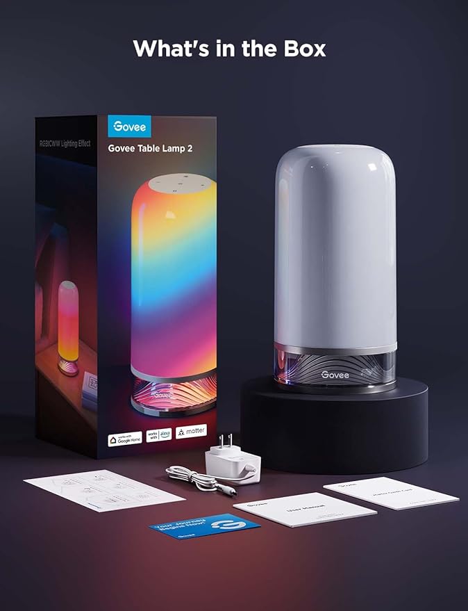 Govee RGBIC Smart Table Lamp 2, Touch Bedside Small Table Lamp Matter, Alexa Compatible, LED Desk Lamp with 64 Scene Modes, Color Changing Lamp for Bedroom Living Room Dimmable Night Light(Corded)