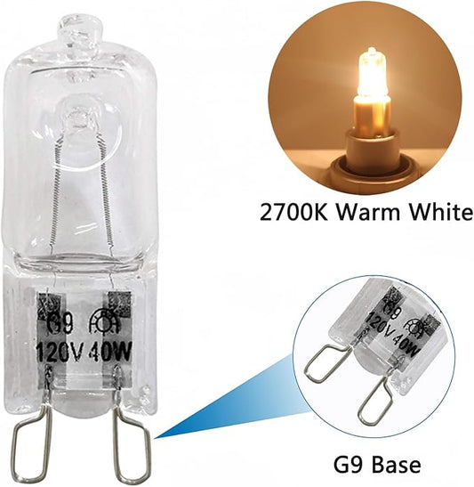 Appliance Light G9 Bulb, 120V 40W Xenon Small Light Bulb for Microwave,Chandeliers, Pendants, Cabinet Lights, Bathroom, 2 Pin Base JC T4 Type,Warm White, Dimmable,12 Pack