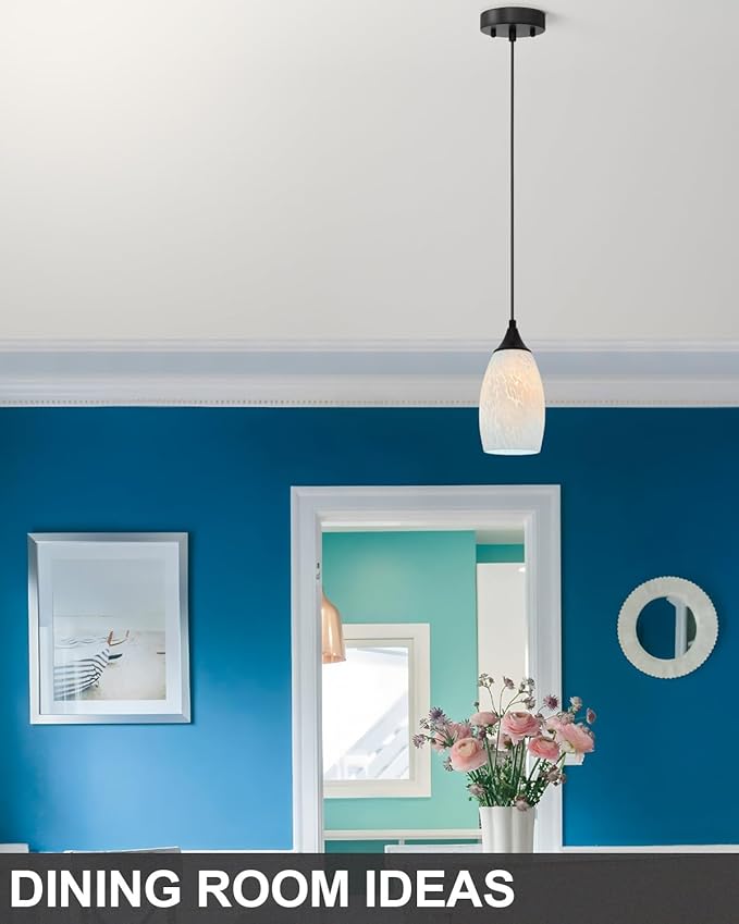 ANYLOVE Vintage Art Blue-White Pendant Lighting,1-Pack Hand Glass Hanging Light Fixture,Adjustable Cord for Kitchen,Hallway,Dining Room