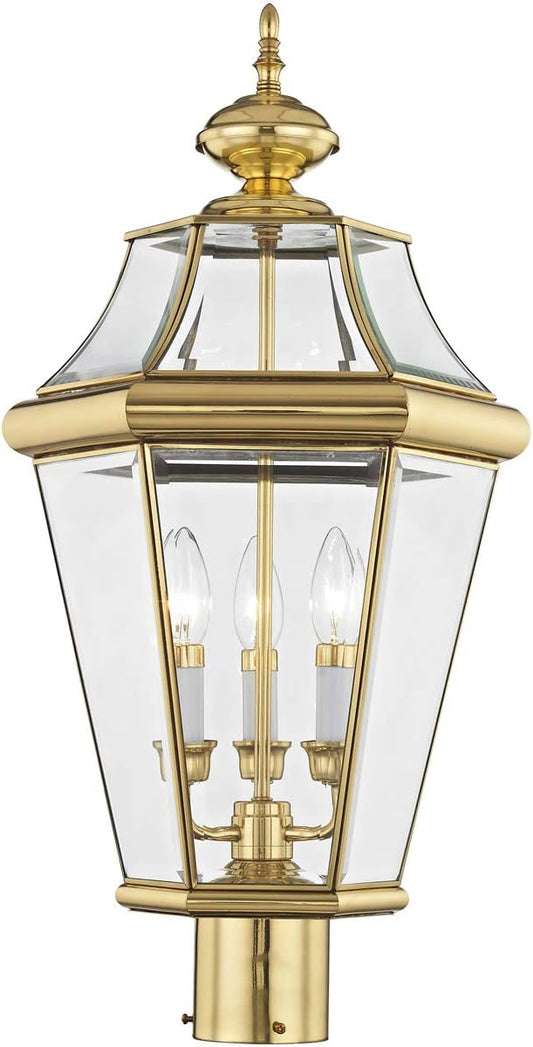 Livex Lighting 2364-02 Outdoor Post with Clear Beveled Glass Shades, Polished Brass