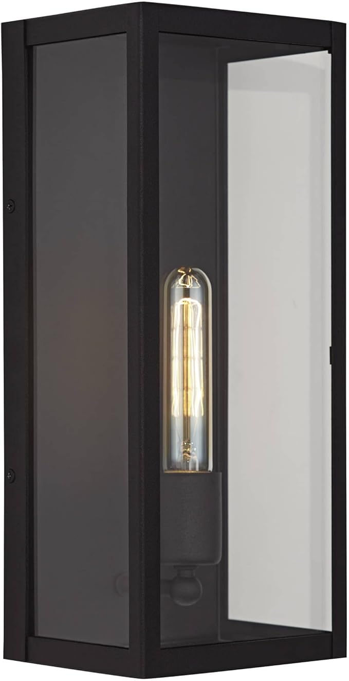 John Timberland Cornell Modern Industrial Box-Shaped Outdoor Wall Light Fixture Sand Black Metal 14 1/4" Clear Glass for Exterior House Porch Patio Outside Deck Garage Yard Front Door Garden