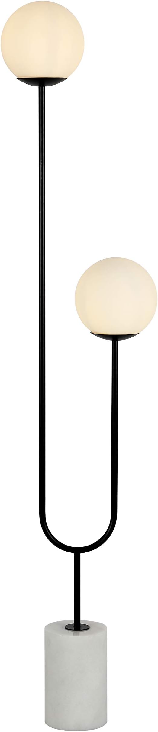 SAFAVIEH Lighting Collection Leif Modern Orb 68-inch 2-Light Black Iron/Marble Floor Lamp (LED Bulb Included)