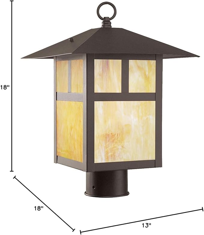 Livex Lighting 2140-07 Montclair Mission 1 Light Outdoor Bronze Finish Solid Brass Post Head with Iridescent Tiffany Glass, 18.00x13.00x13.00