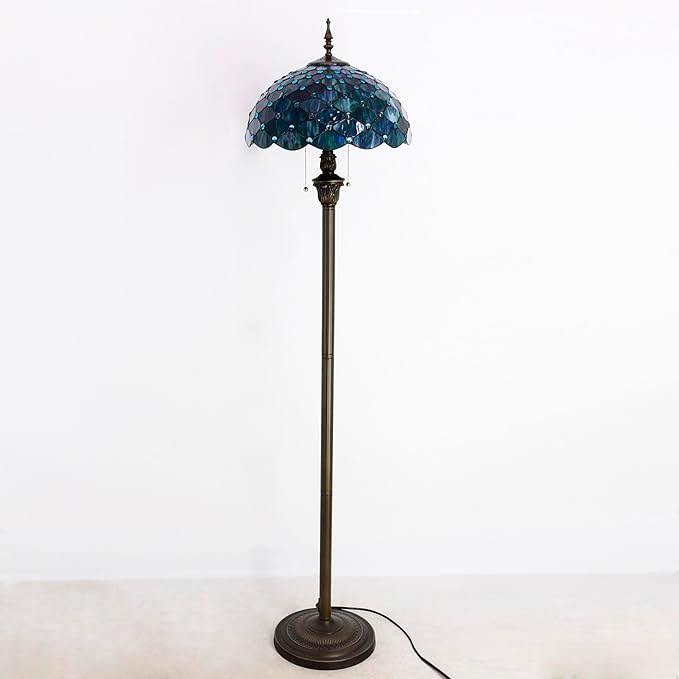 Tiffany Floor Lamp Stained Glass Lamp 16X16X70 Inch Antique Standing Reading Light (Sea Blue Pearl)
