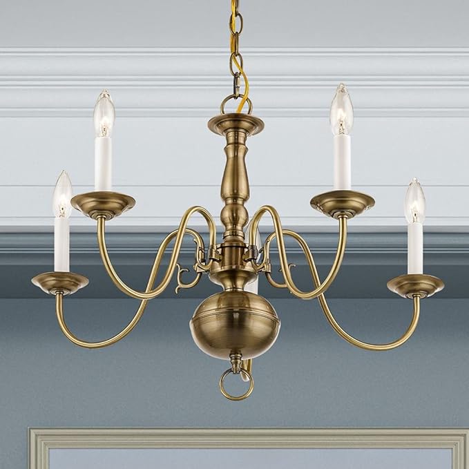 Livex Lighting 5005-02 Williamsburgh 5 Light Polished Brass Chandelier
