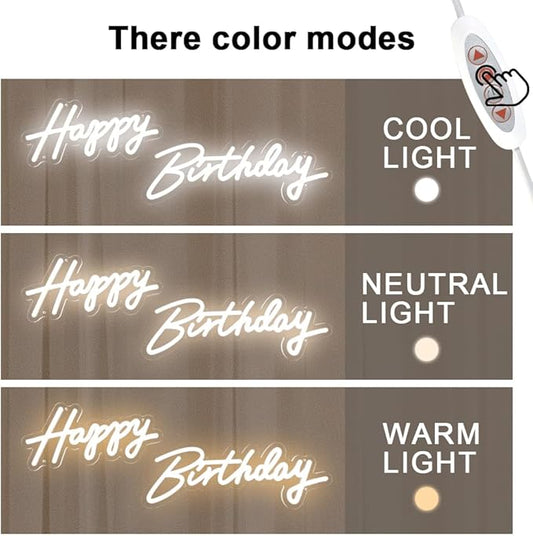 Happy Birthday Neon Sign - 3 Color Modes Happy Birthday Sign 17" - USB Happy Birthday Light Up Sign with Dimmable Switch - Happy Birthday LED Sign for Backdrop, Party, Celebration, Decoration