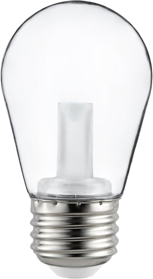 Sunlite 40989-SU LED S14 String Light Bulb, 1 Watt (10W Equivalent), 50 Lumens, Medium Base (E26), Non-Dimmable, ETL Listed, 2700K Soft White, Clear, 6 Count