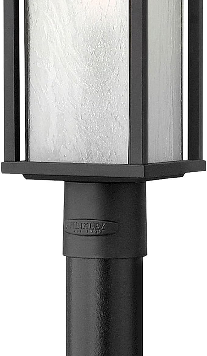 Hinkley Harbor Medium Post Top or Pier Mount Lantern - Estate Series, 1-Light, Craftsman Style, Aluminum, Etched Seedy Bound Glass - Satin Black Finish