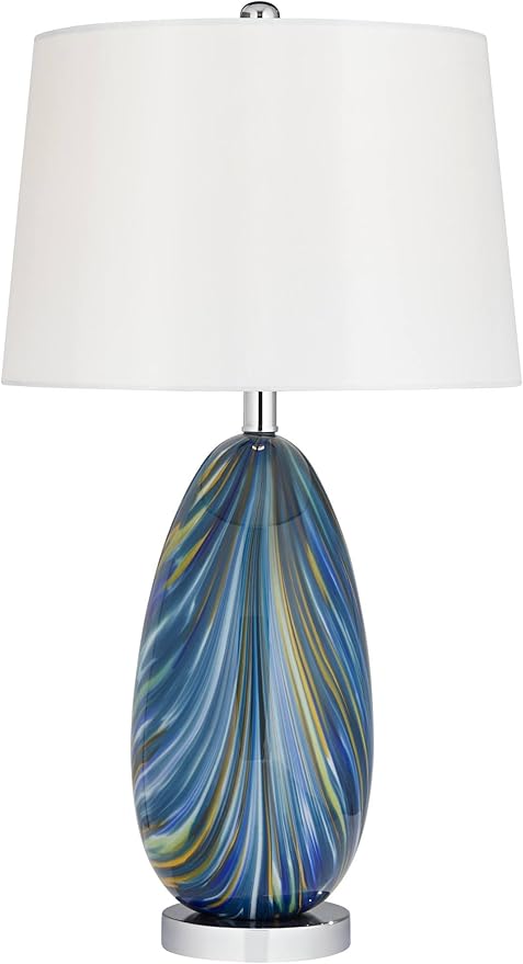 Possini Euro Design Pablo Modern Style Table Lamp with USB Charging Port 27" Tall Multi Blue Art Glass White Drum Shade for Living Room Bedroom House Bedside Nightstand Home Office (Color May Vary)