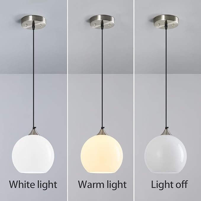 Milky Luster Glass Pendant Lights Kitchen Island Globe Pendant Light Fixtures Modern Pendant Lighting for Bedroom Living Dining Room Light Fixture (5.9 in, 2 Pack)