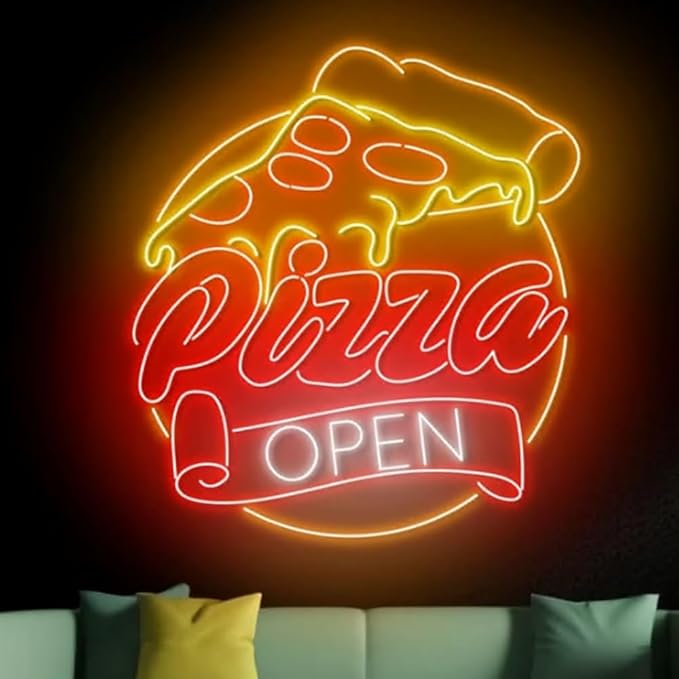 Open Pizza Neon Sign, 23inches Pizza Open Led Neon Light, Food Store Wall Art, Pizza Restaurant Wall Decor