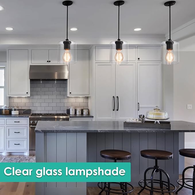 1 Pack Clear Glass Lamp Shade, with 1-5/8" Fitter Opening, Cylinder Glass Lamp Shade Replacement for Table Lamps,Wall Lamps,Pendant lights and Bathroom Vanity lights.