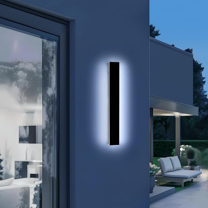Mikeru 23.6" Outdoor Wall Sconce 6000K Cool White - IP65 Waterproof Black Exterior Light, Hardwired Wall Mounted Fixture for Porch, Patio & Entryway | Non-Dimmable Weatherproof Design