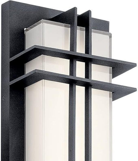 Kichler Manhattan 22" Outdoor LED Wall Light in Textured Black, 1-Light Exterior Wall Sconce with White Glass, ("22" H x 7" W), 49298BKTLED