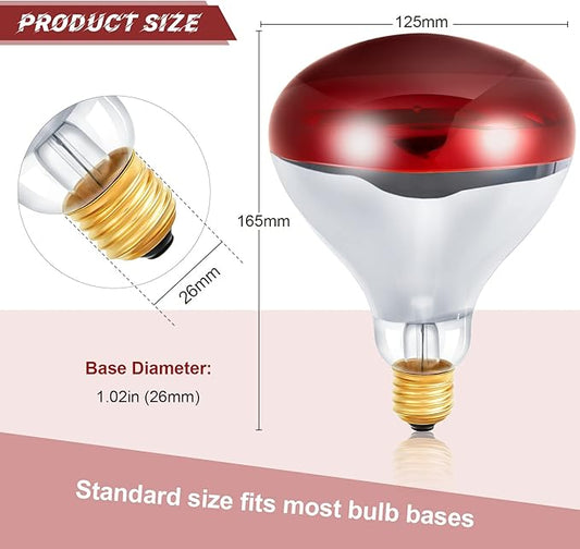 Treela 6 Pcs 110V 250W Red Infrared Bulbs Medium E26 Base, Red Heat Lamp Flood Light Bulbs Heat Light for Bathroom Chickens Brooder Pets