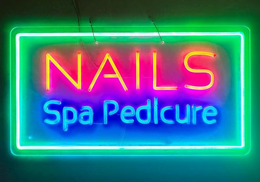 Neon Signs for Wall Decor Nails Spa Pedicure Green Border Handmade Art Sign Neon Led Handmade LED Neon Tubing Signs