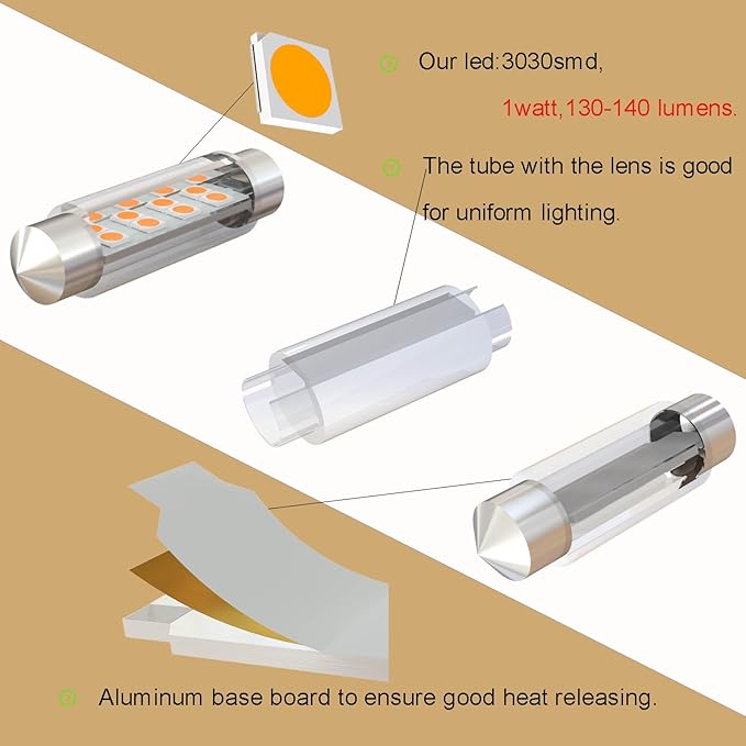 578 Festoon LED Bulb 43mm 44mm,211-2 LED Bulbs Gold Amber,Festoon 212-2 LED Bulb DC 12V for Automotive Interior Dome Door Trunk Lights (Pack 12)