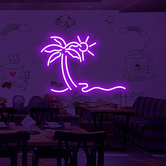 Palm Tree Shaped Neon Night Light Green Neon Signs USB Hanging Wedding Sign Novelty Wall Decorative Neon Signs for Birthday Christmas Party Kids Room Living Room Bedroom, 30 * 20.8 inches