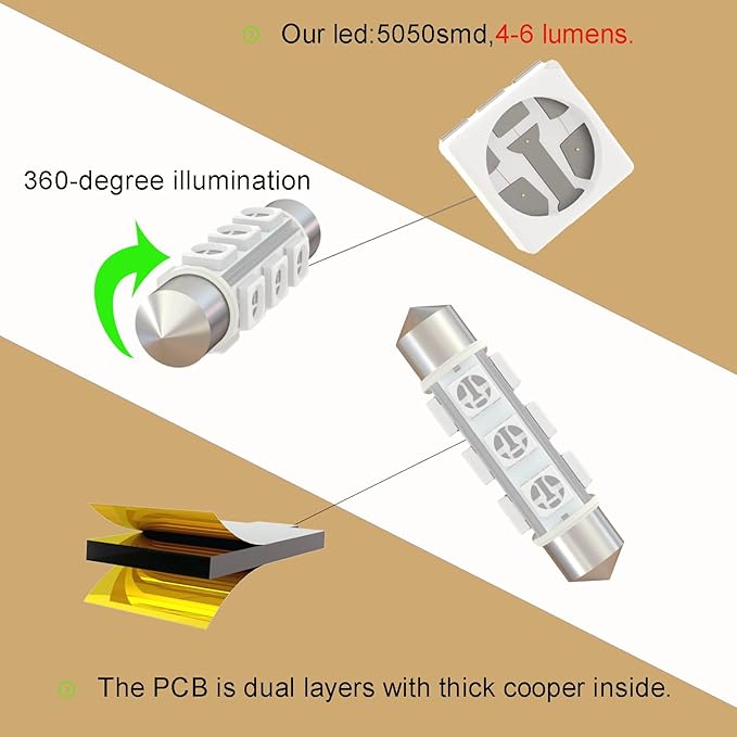 44mm DC 12V 578 Festoon Dome LED Bulb Blue,211-2 561 562 566 6429 LED Bulbs for Lanscape Camper RV Car Interior Trunk Lights 360 deg Non Polarity(Pack 6)