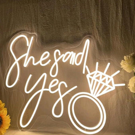 She Said Yes Neon Sign, Custom Neon Signs For Wedding, Wedding Party Decoration Wall Hanging Art, Couple Engagement Decor, Gift For Her Size:20x16inches