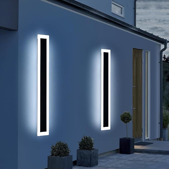 Upgrade Widened 2 Pack Long Outdoor LED Wall Light, 57inch Modern Minimalist Wall Sconces, 3 Color 3000K/4500K/6000K, 50W, IP65 Waterproof, Black Exterior Lighting Fixture for Patio, Garden, Garage