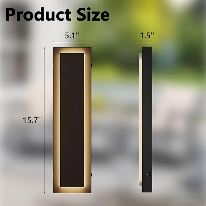 15.7’’ Outdoor Wall Light Fixtures, Modern Wall Sconces, Exterior Lighting Fixtures, 3000K Warm White, IP65 Waterproof, Corrosion-Resistant, Outside Lights for House, Porch, Garage -2 Packs