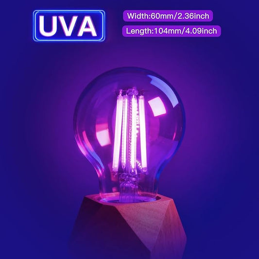 6 Pack E26 A19 Filament LED Black Light Bulbs, 9W Blacklight Bulb, 100W Equivalent, Black Light Bulb Glow in Dark Party Fluorescent Posters Decor Display