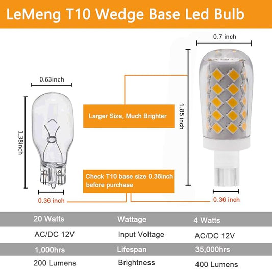 4W T10 Wedge Base RV 921 LED Light Bulb12VAC/DC Landscape Malibu,Automotive Car RV Camper Trailer Motorhome Marine Boat Dome Lighting 6000K daylight white-Pack of 5