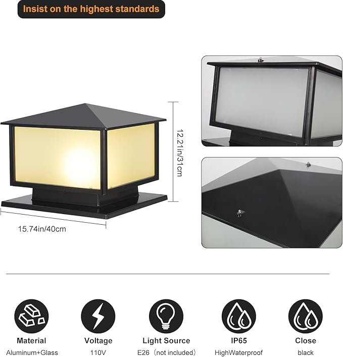 SLAWA Outdoor Column Lights with Mount Base, Exterior Patio Pillar Lights Outdoor Fixture with Aluminum Housing, Outdoor Post Lights Fixture with Tempered Glass for Front Yard, Garden Porch
