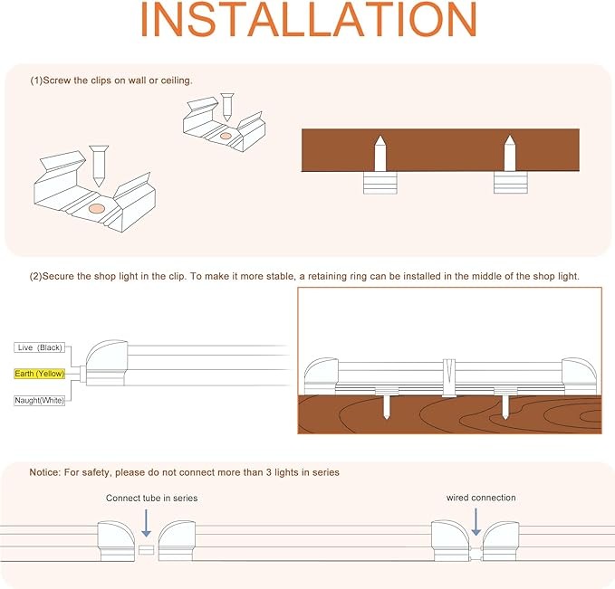 8ft LED Shop Light - 90W 12000lm 5000K, 8 Foot LED Shop Light Fixture, V Shape Bulbs for Garage, Workshop, Warehouse, Plug and Play, Energy Efficient (10 Pack)