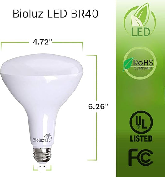 Bioluz LED 4 Pack BR40 LED Light Bulbs - Brightest Dimmable Instant ON Soft White 3000K 120W Equivalent Using 16W 1400 Lumen High CRI Indoor Floodlight Bulb Smooth UL Listed FCC RoHS Compliant