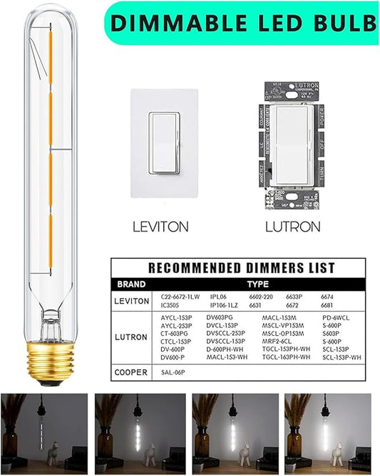 T10 Led Bulbs E26 Dimmable Tubular Bulbs 4W Equal 40 Watt Tube Bulbs 5000K Cool White Long Tubular Edison Light Bulb 8.9 Inch Long for Wall Sconces, Pendant 400lm,6 Pack.